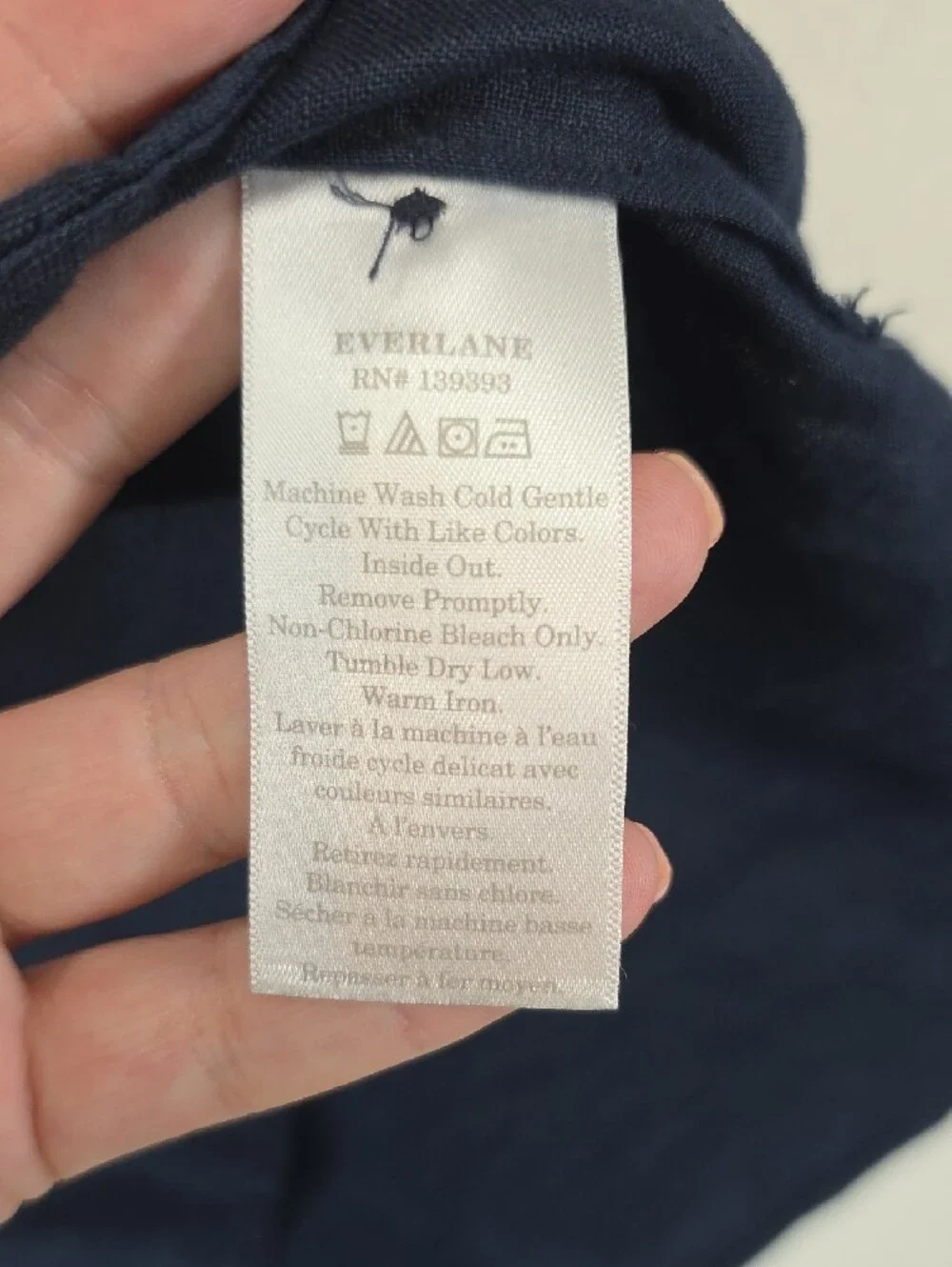 Everlane Dark Navy 100% Linen Button-Down Puff Sleeve Shirt Minimalist